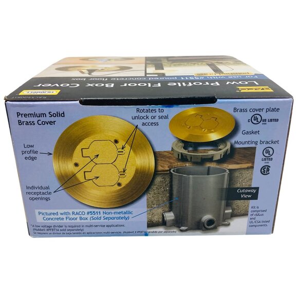 Raco Rac5500kit Floor Box Cover, Round, 2 Gangs, 6-1/4 In W, 3/8 In H, Brass - Picture 4 of 4